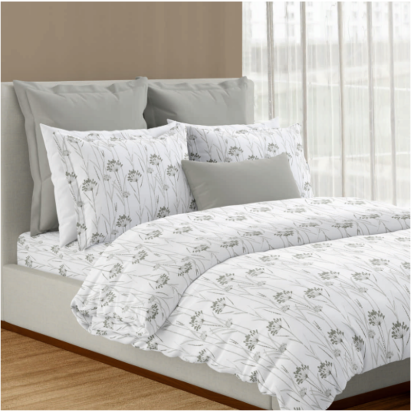 Iconique Cotton Printed Double Bedsheet Set (Agate Grey)