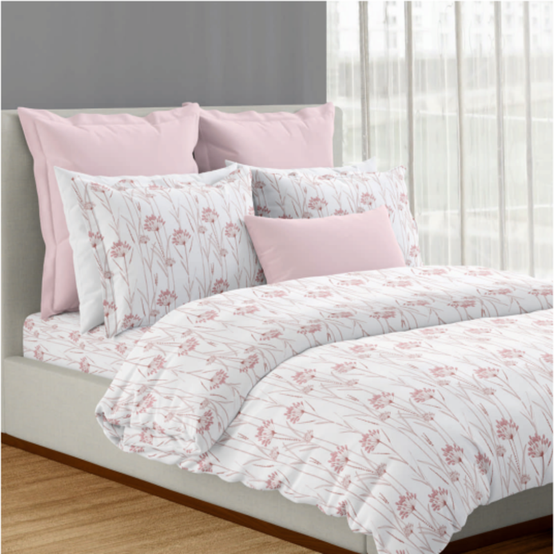 Iconique Cotton Printed Double Bedsheet Set (Barely Pink)