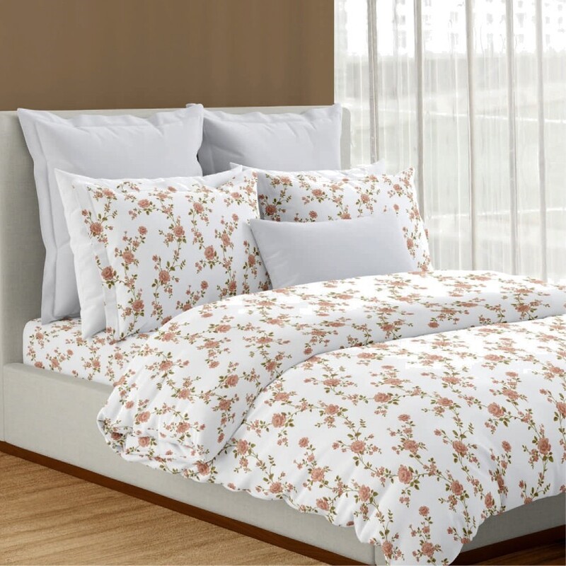 Iconique Cotton Printed Double Bedsheet Set (Coral Blush)