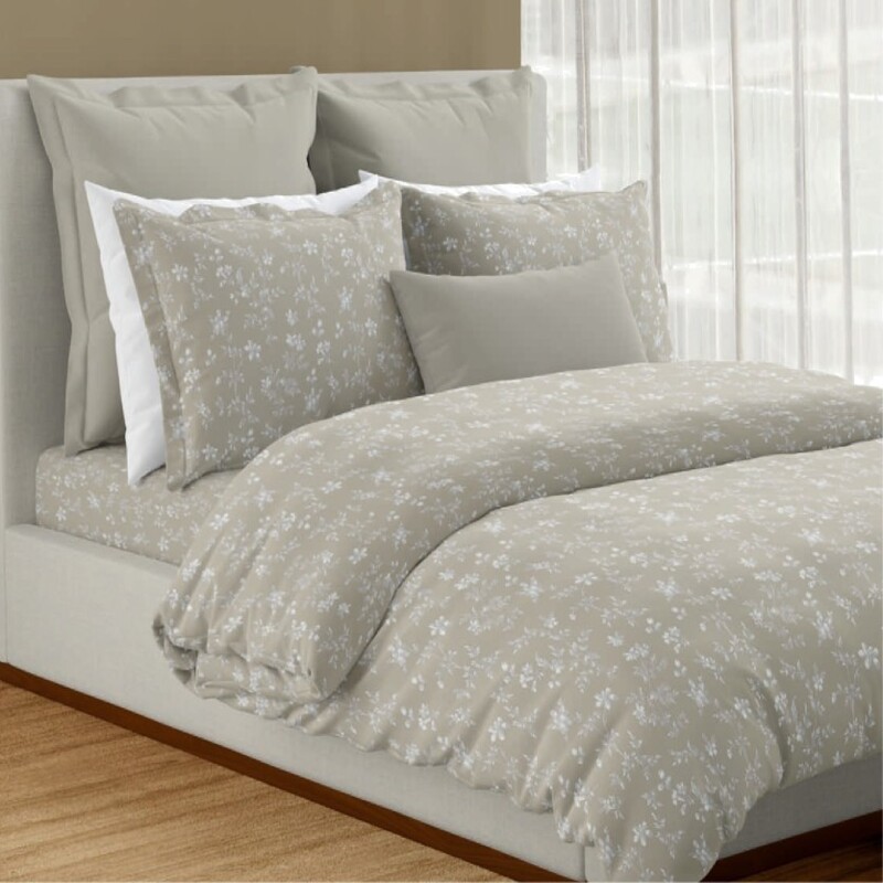 Iconique Cotton Printed Double Bedsheet Set (Oatmeal)