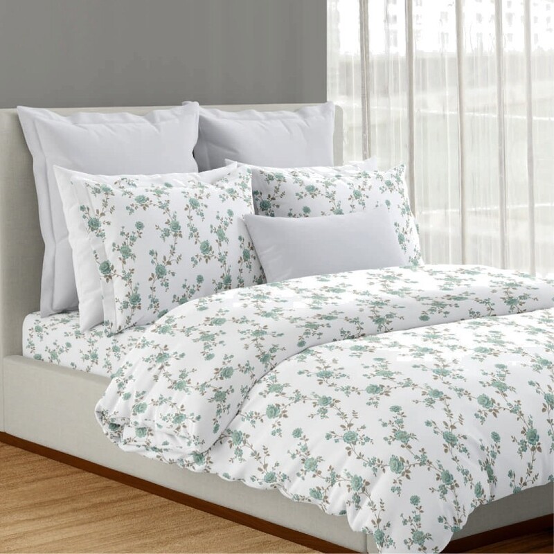 Iconique Cotton Printed Double Bedsheet Set (Whispering Blue)