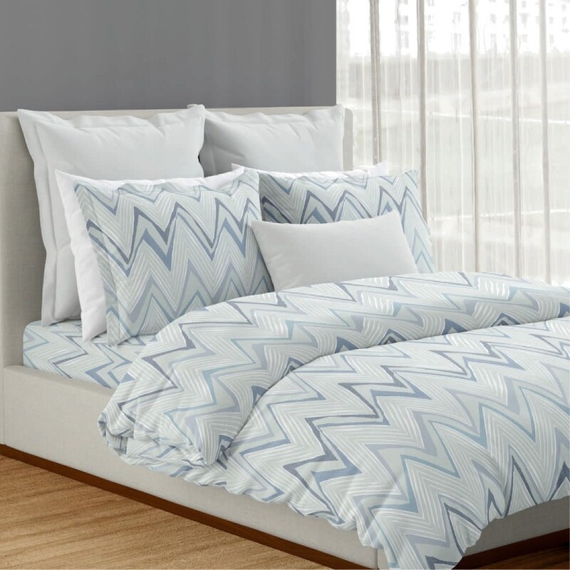 Refuge Cotton Digital Printed Double Bedsheet Set (Dawn Blue)